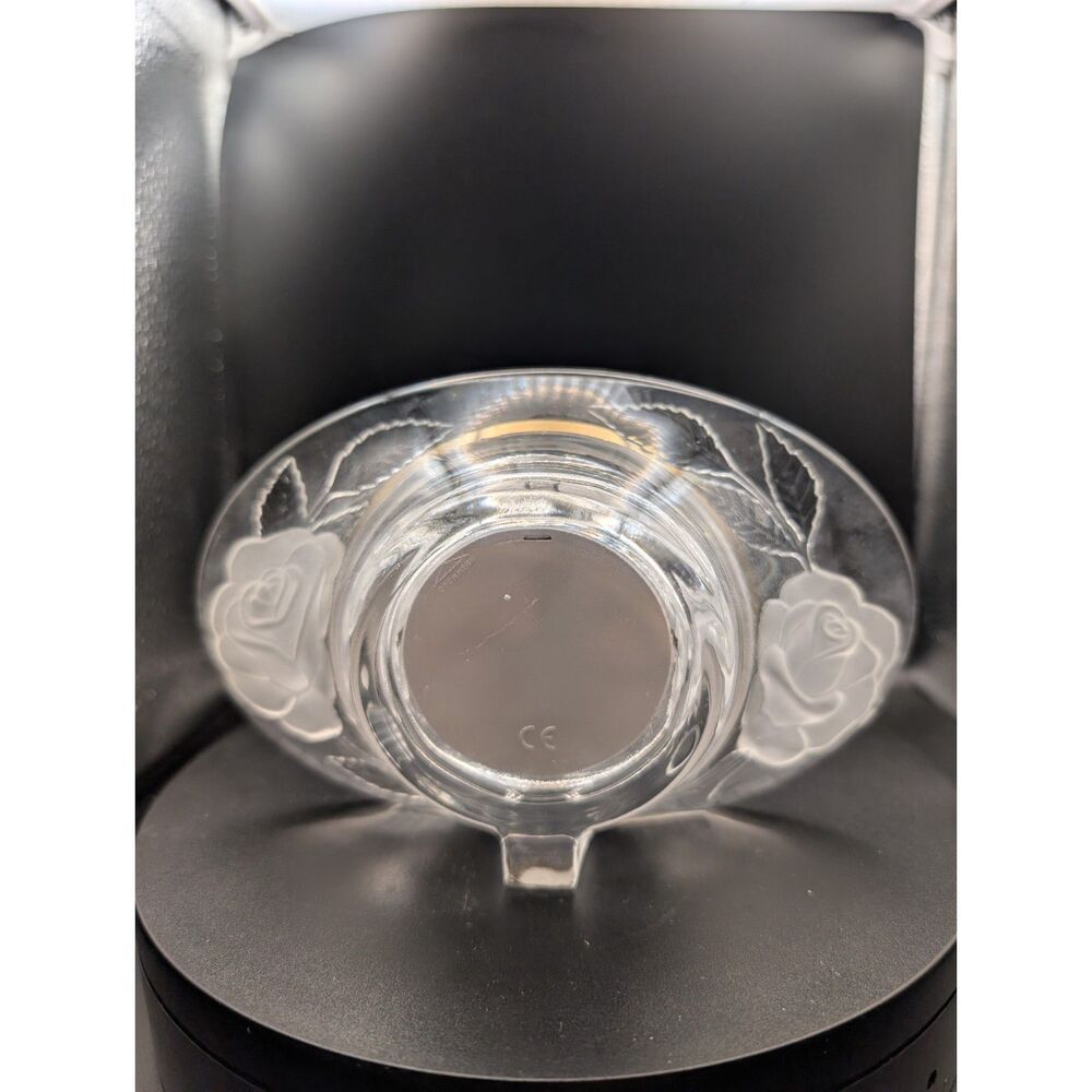 Cristal d’Arques Quartz Clock – Etched Rose Glass (NIB)